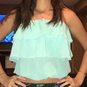 Strapless Teal Ruffled Crop Top